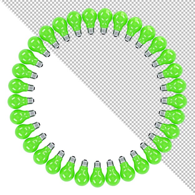 PSD green light bulbs forming a frame 3d illustration