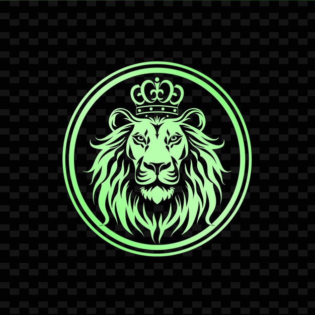 PSD a green lion head with a crown on the black background