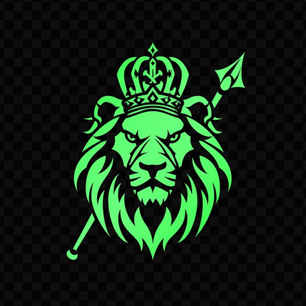 PSD green lion with crown on a black background