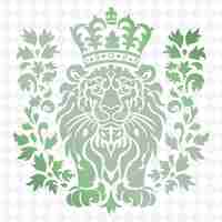 PSD a green lion with a crown and leaves on it