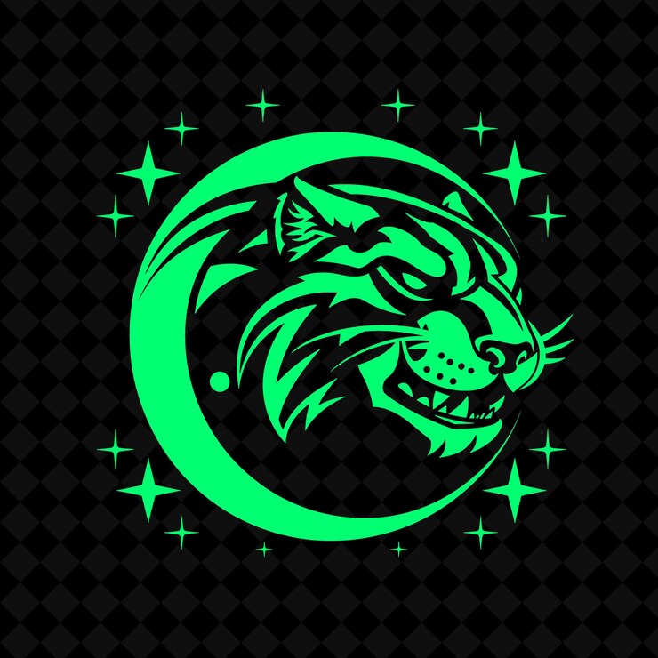 PSD a green lion with a gold logo on a black background