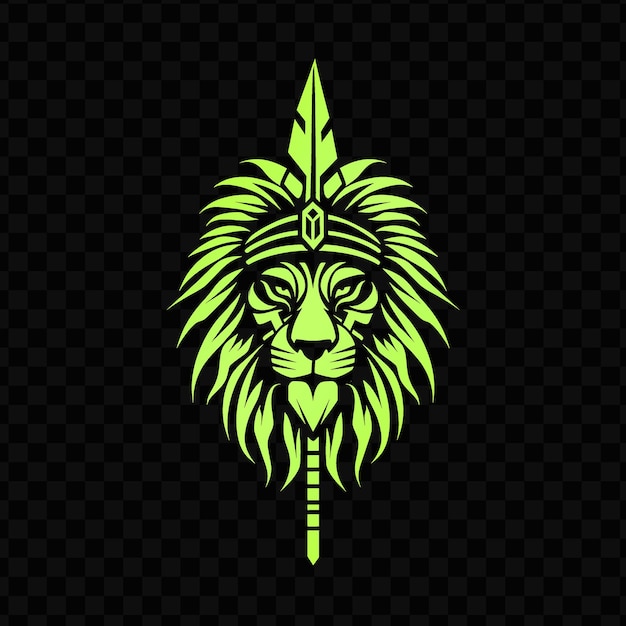 A green lion with a green mane on the black background