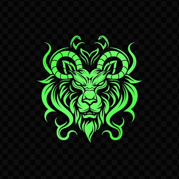 Green lion with a green mane on the black background