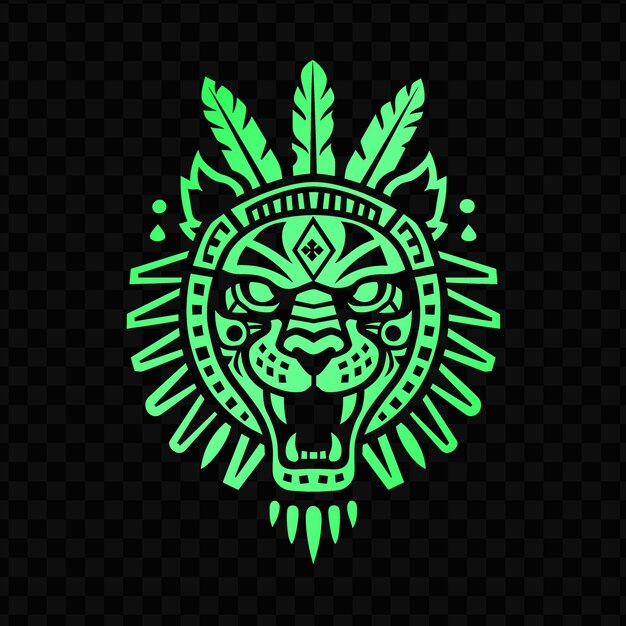 PSD green lion with an ornament on a black background