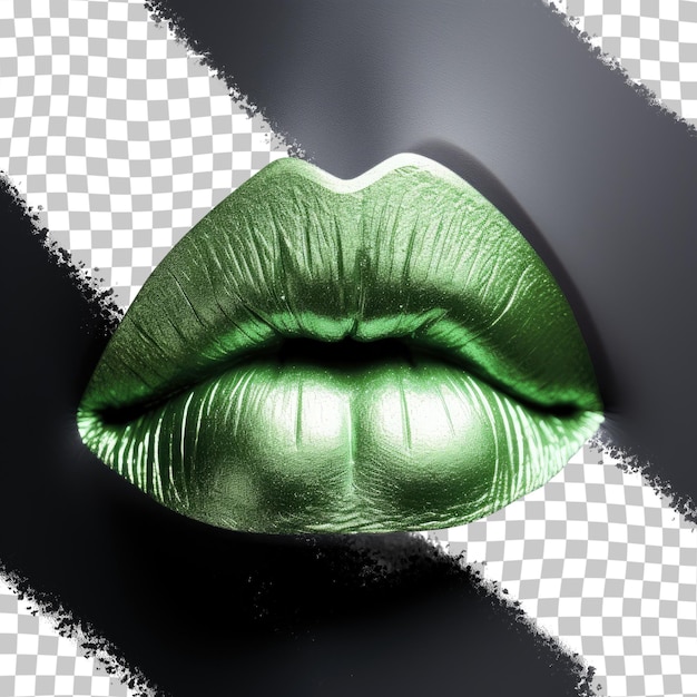 PSD green lipstick kiss mark on a transparent background beautiful isolated lips bright hot kiss imprint valentine s day trendy feature