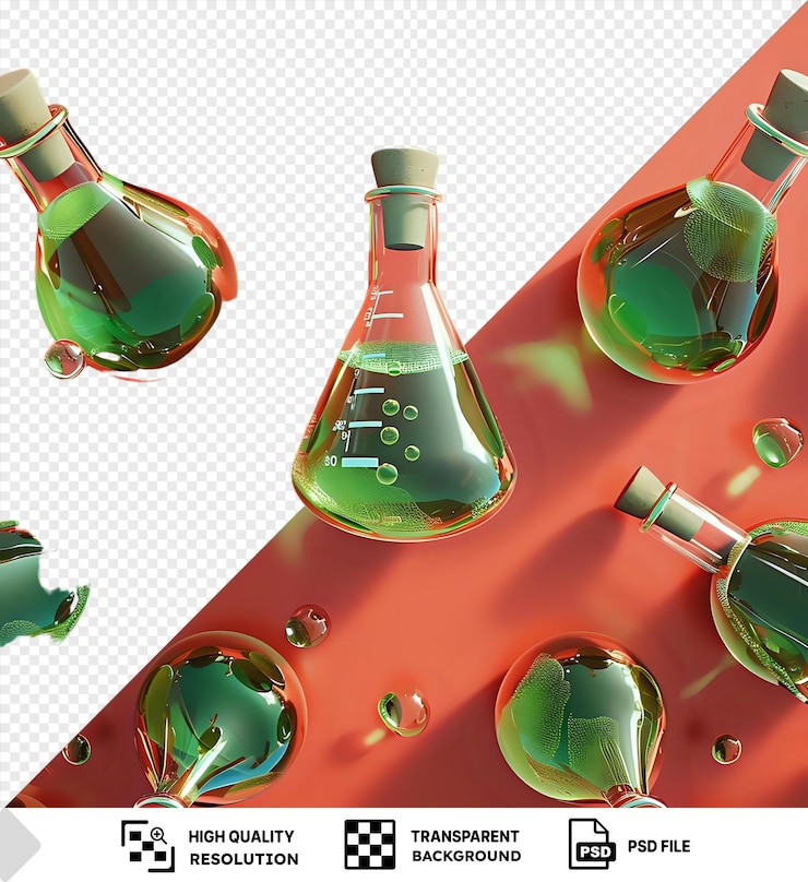 PSD green liquid bottles on red background