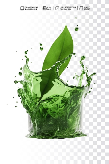 A green liquid splashes into a glass