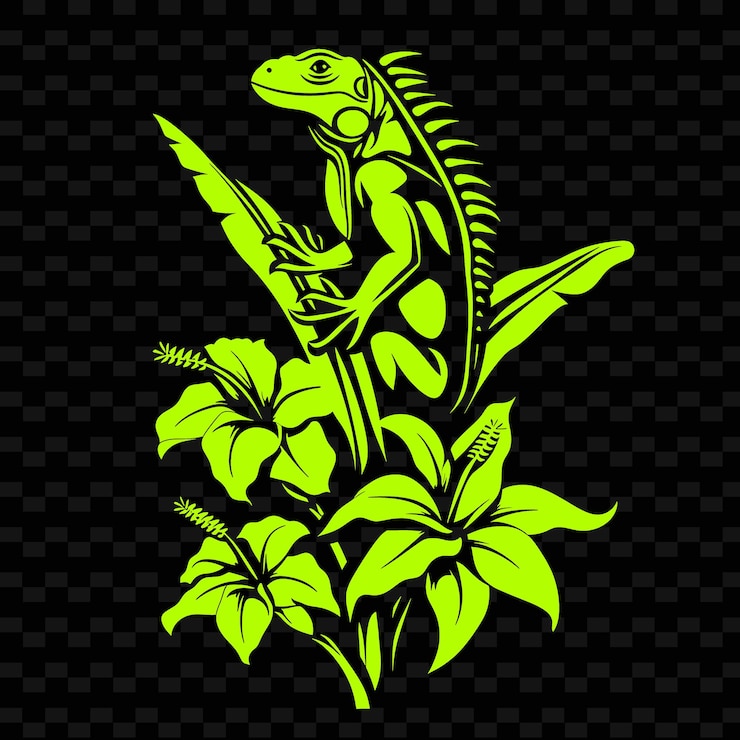 PSD green lizard on a black background with a black background