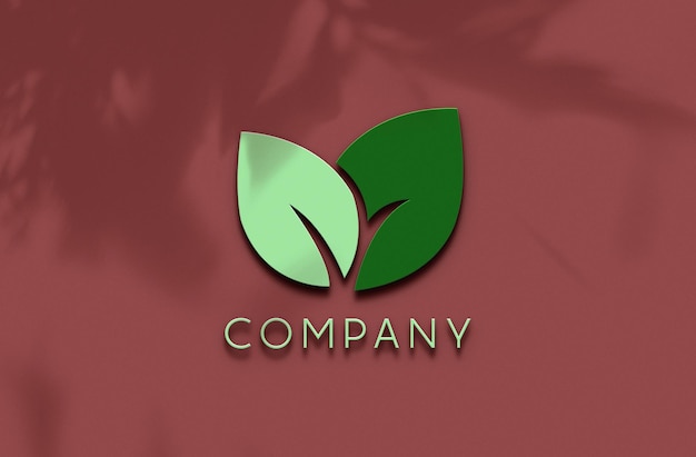 PSD green logo mockup on brown background