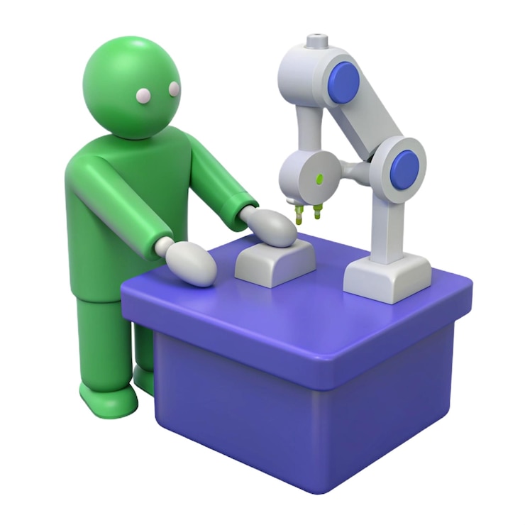 PSD a green man is standing next to a robot that is made by a robot