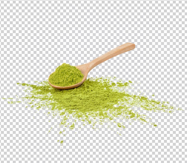 PSD green matcha powder in a spoon isolated premium psd