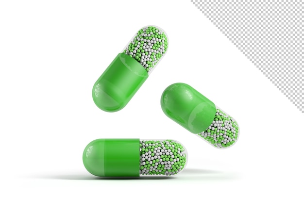 Green medication capsules mockup