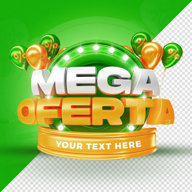 Green mega offer label продвижение воздушные шары 3d визуализация для композиции