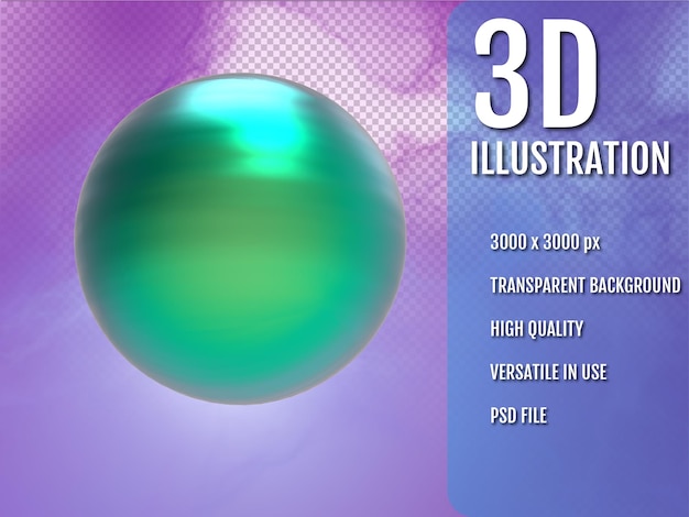 PSD green metal sphere 3d render