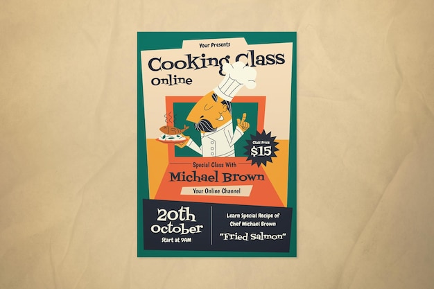 PSD green mid century online cooking class flyer