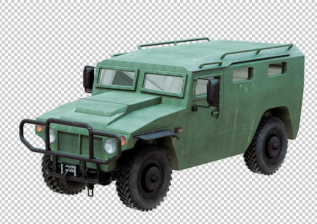 PSD green military vehicle off road