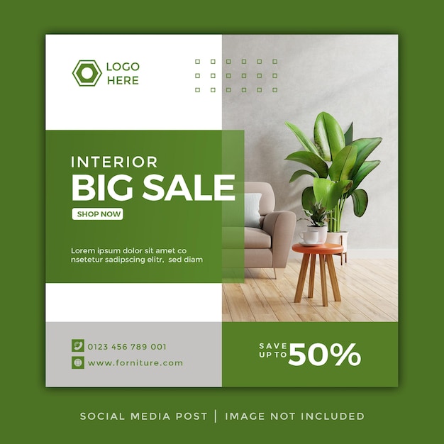 green minimalist furniture sale banner or social media post template interior