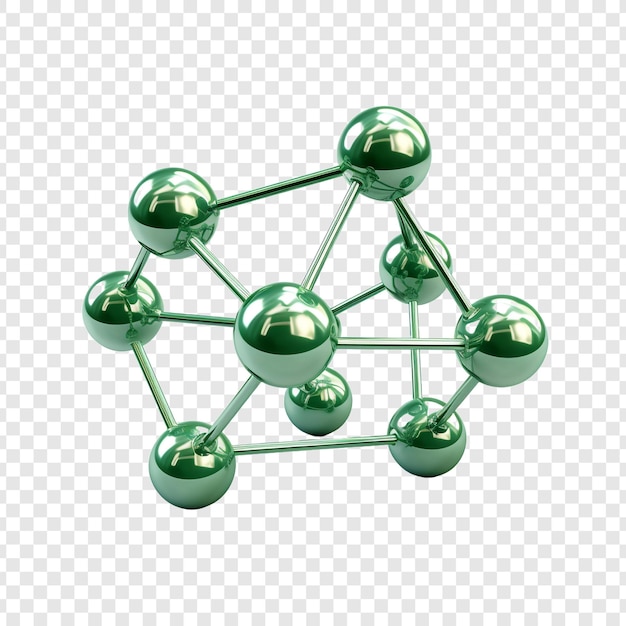 Una struttura molecolare verde isolata su uno sfondo trasparente