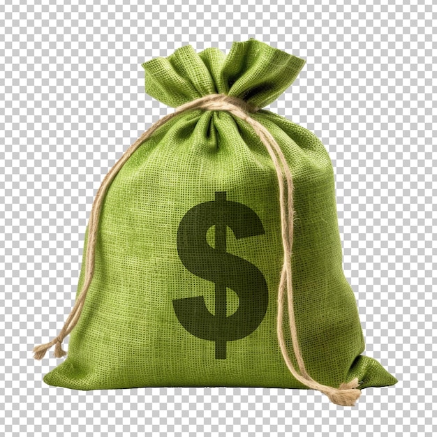 Green money bag isolated on transparent background