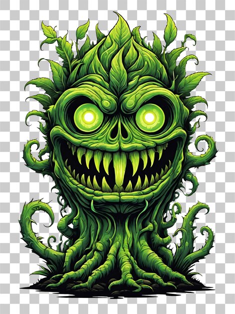 PSD green monster plants character design illustration on transparent background