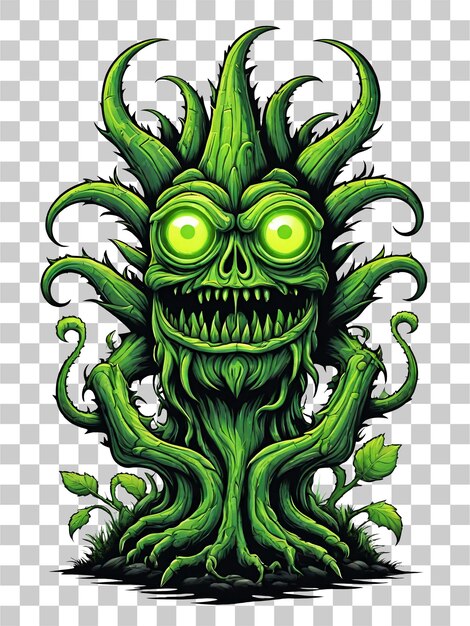 Green monster plants character design illustration on transparent background