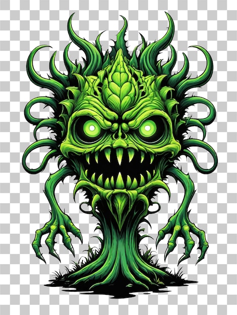 Green monster plants character design illustration on transparent background