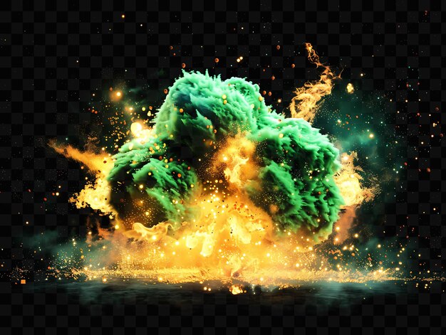 PSD a green monster with a green background with a yellow fire in the middle