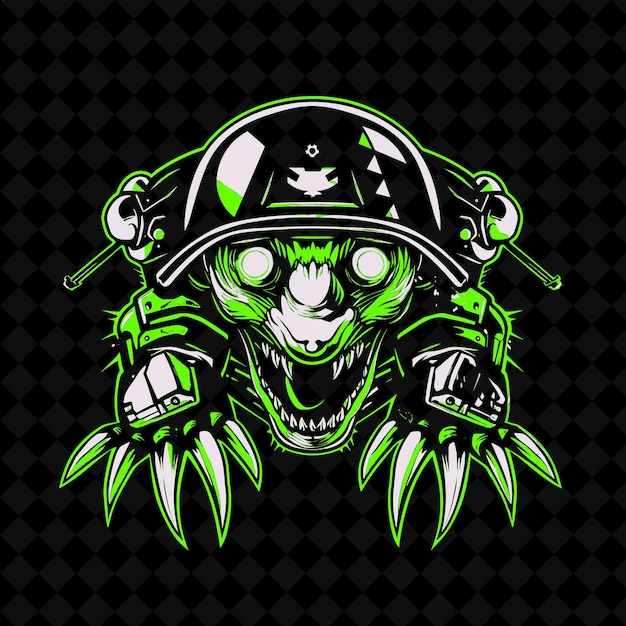 PSD a green monster with a green helmet and a skull on the front