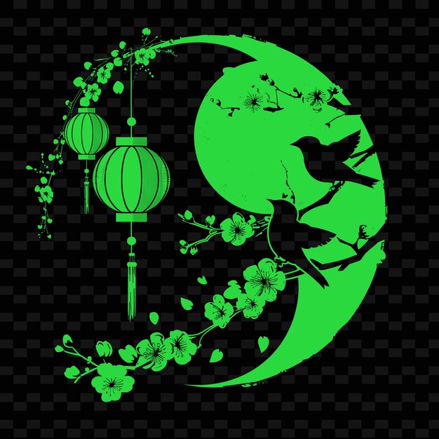 PSD a green moon with a bird on it