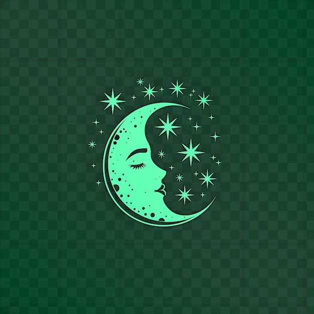 PSD a green moon with stars and a girl sleeping on it