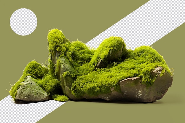 PSD green moss rock png