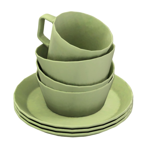 PSD green mug and bowls in transparent background