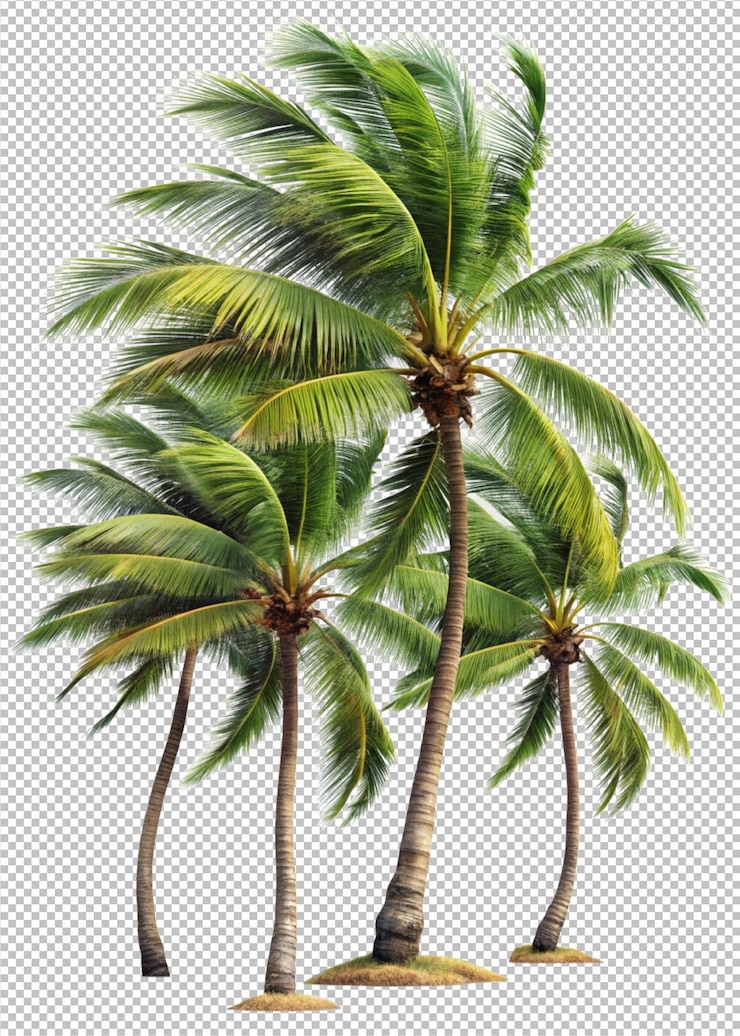 PSD green natural realistic palm tree isolated on transparent background tropical coconut tree