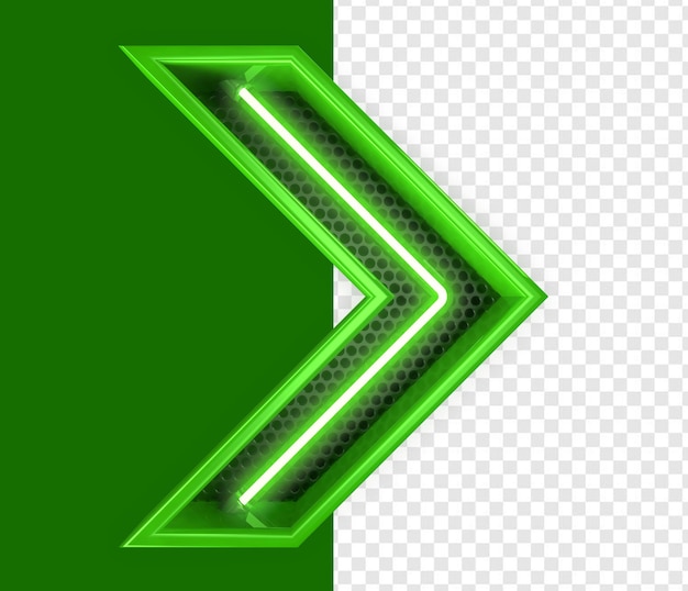 PSD green neon arrow with metallic grid