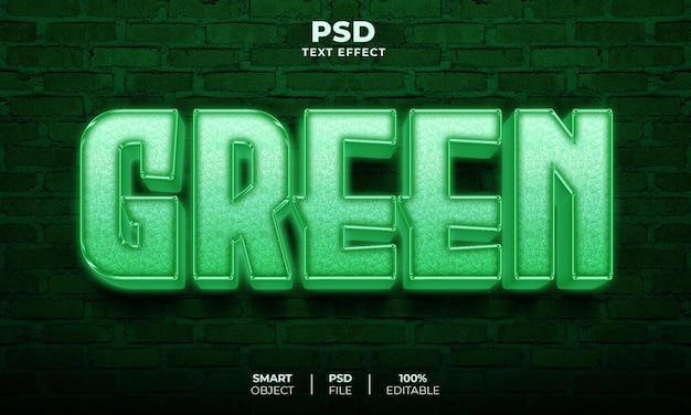 PSD green neon glow 3d editable text effect