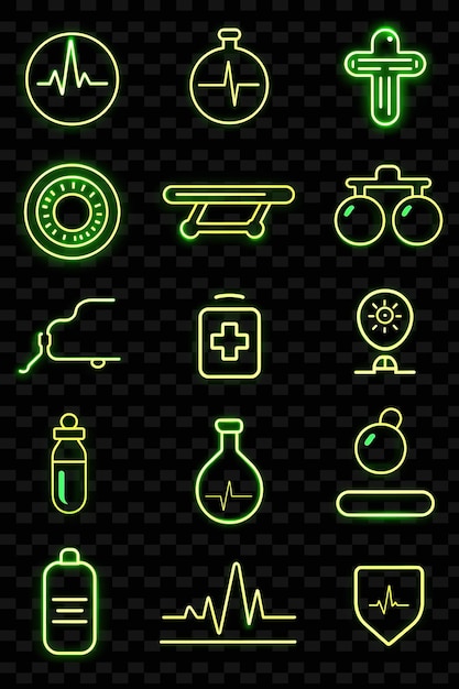PSD green neon signs on a black background