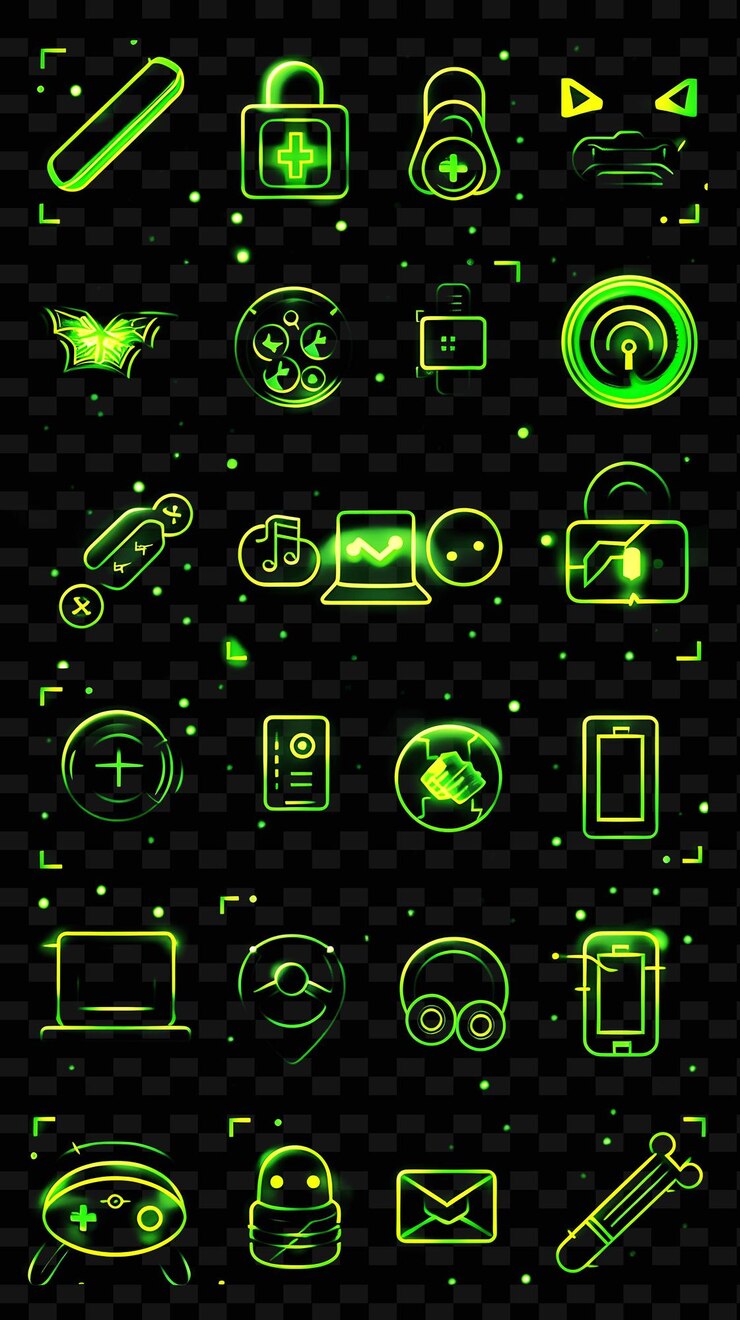 PSD green neon signs on a black background