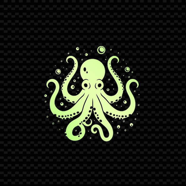 PSD a green octopus on a black background with a black background