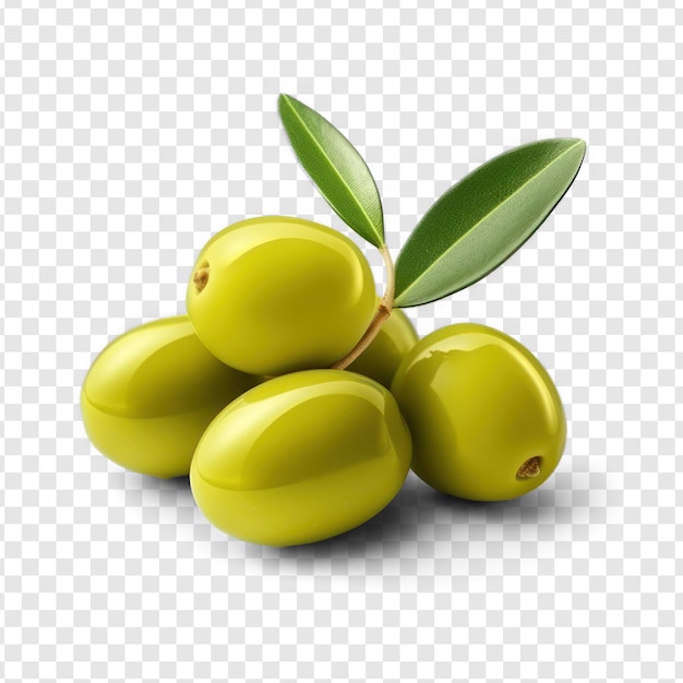 Olive verdi con foglie isolate su sfondo trasparente o bianco