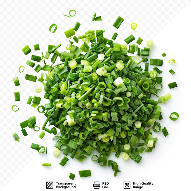 Green Onion Cuts Isolated Scattered Fresh Chive Pile Chopped Green Leek Scallion Greens Pieces Chopped Chives Spring Onion on White isolated background Top View