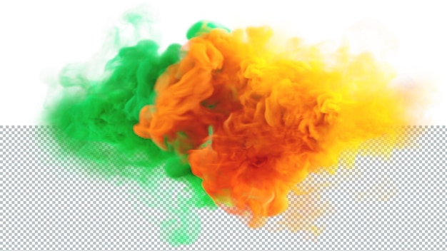 Green and orange colores smoke texture on a white background irish colors 3d render abstract art for saint patricks day or other fan party