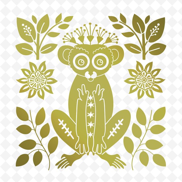 A green owl with flowers and a green background with a picture of a bear