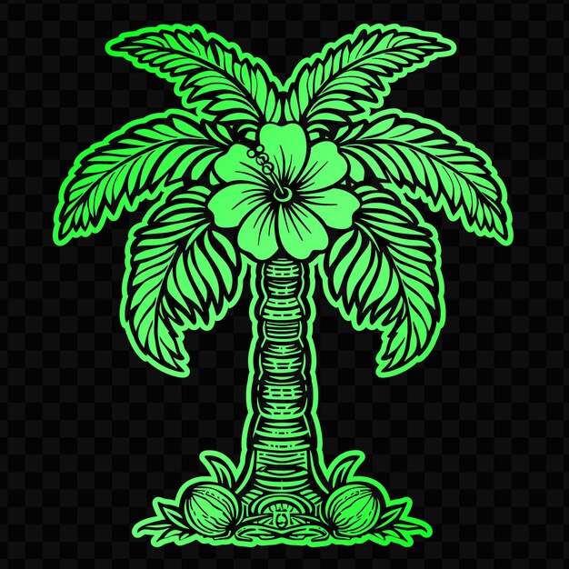 PSD green palm tree on a black background