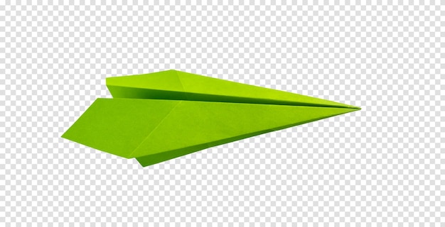 PSD green paper plane origami isolated on a white background