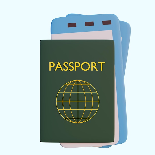 PSD a green passport is on top of a blue background.