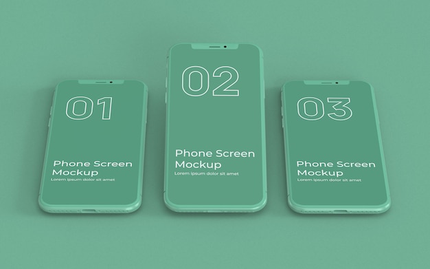 PSD green phone screens mockup front view