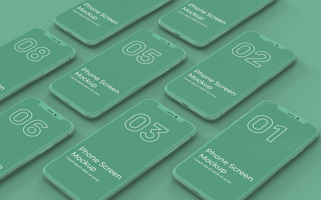 PSD green phone screens mockup left view