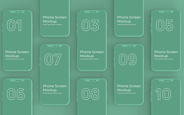 Green phone screens mockup top view