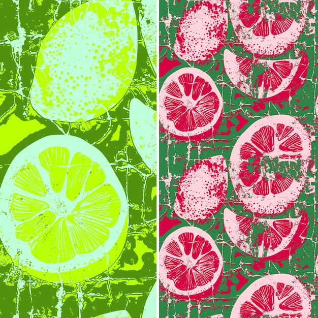 PSD a green and pink background with a lemon and lime