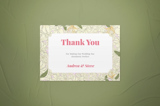 PSD green pink flower illustration thank you card